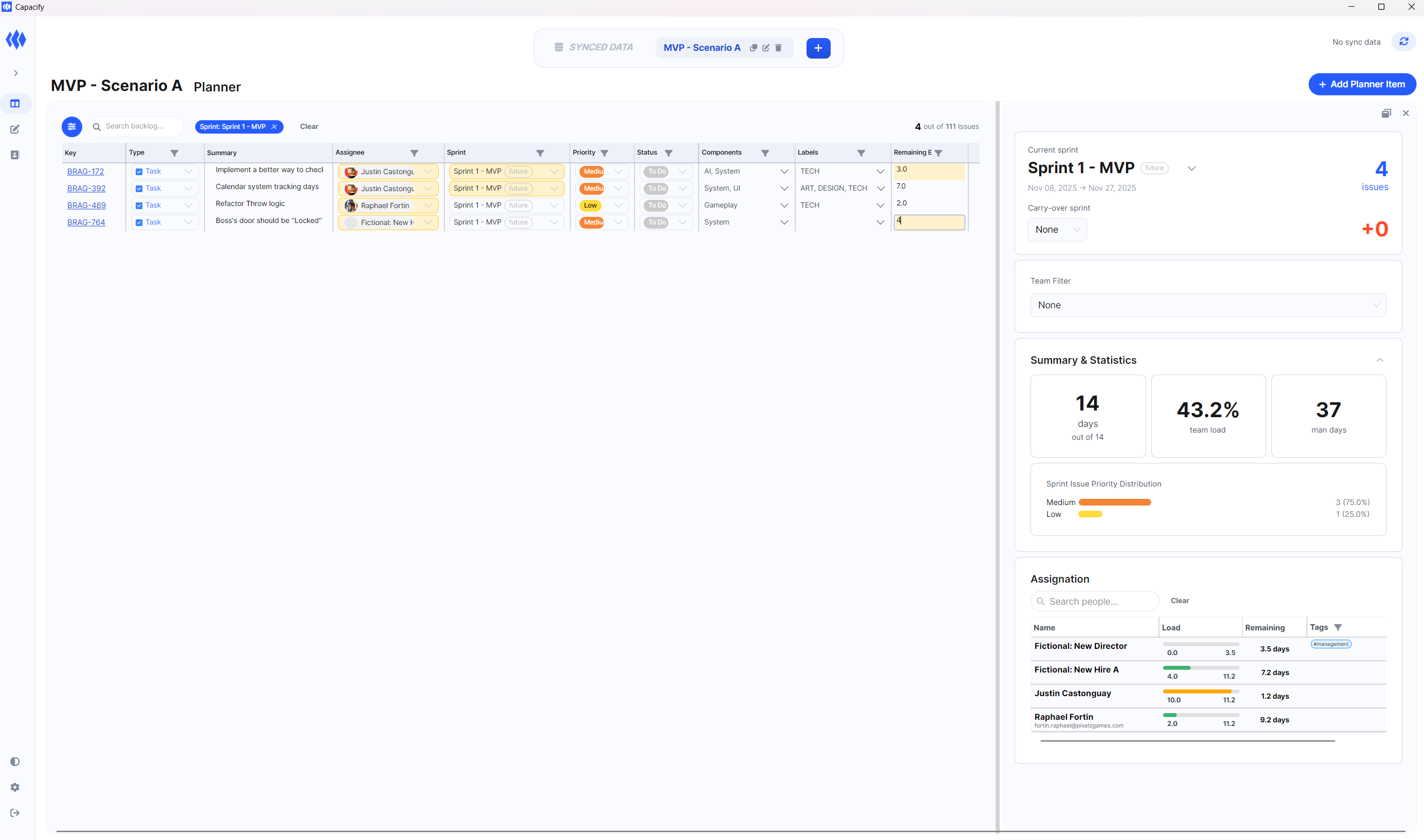 Scenario planning comparison screenshot