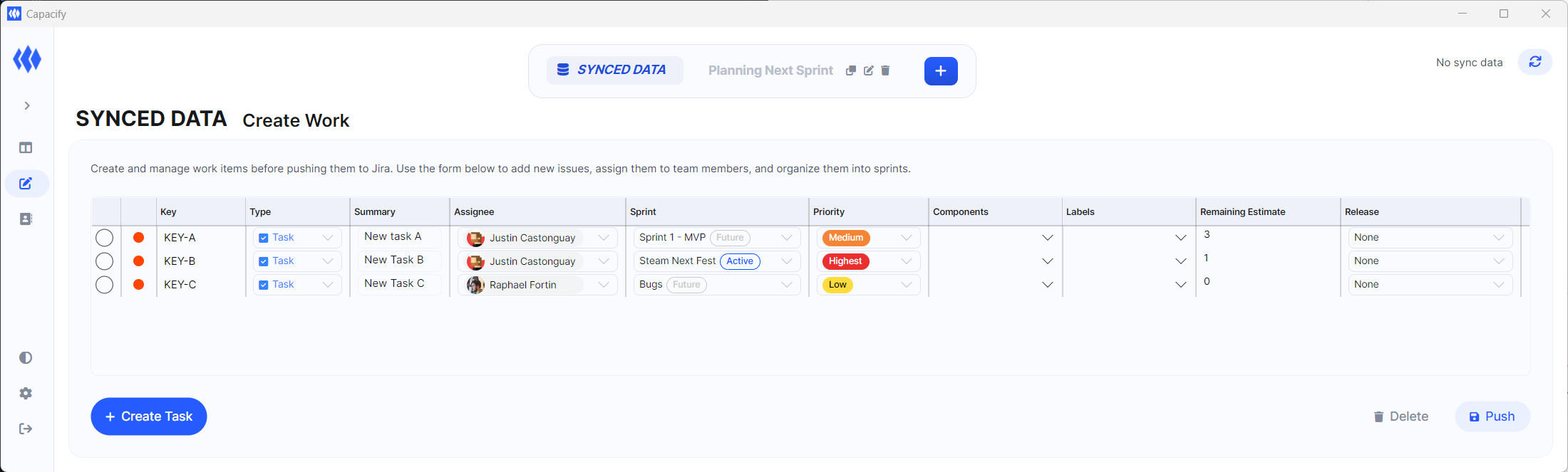Create work form with validation hints