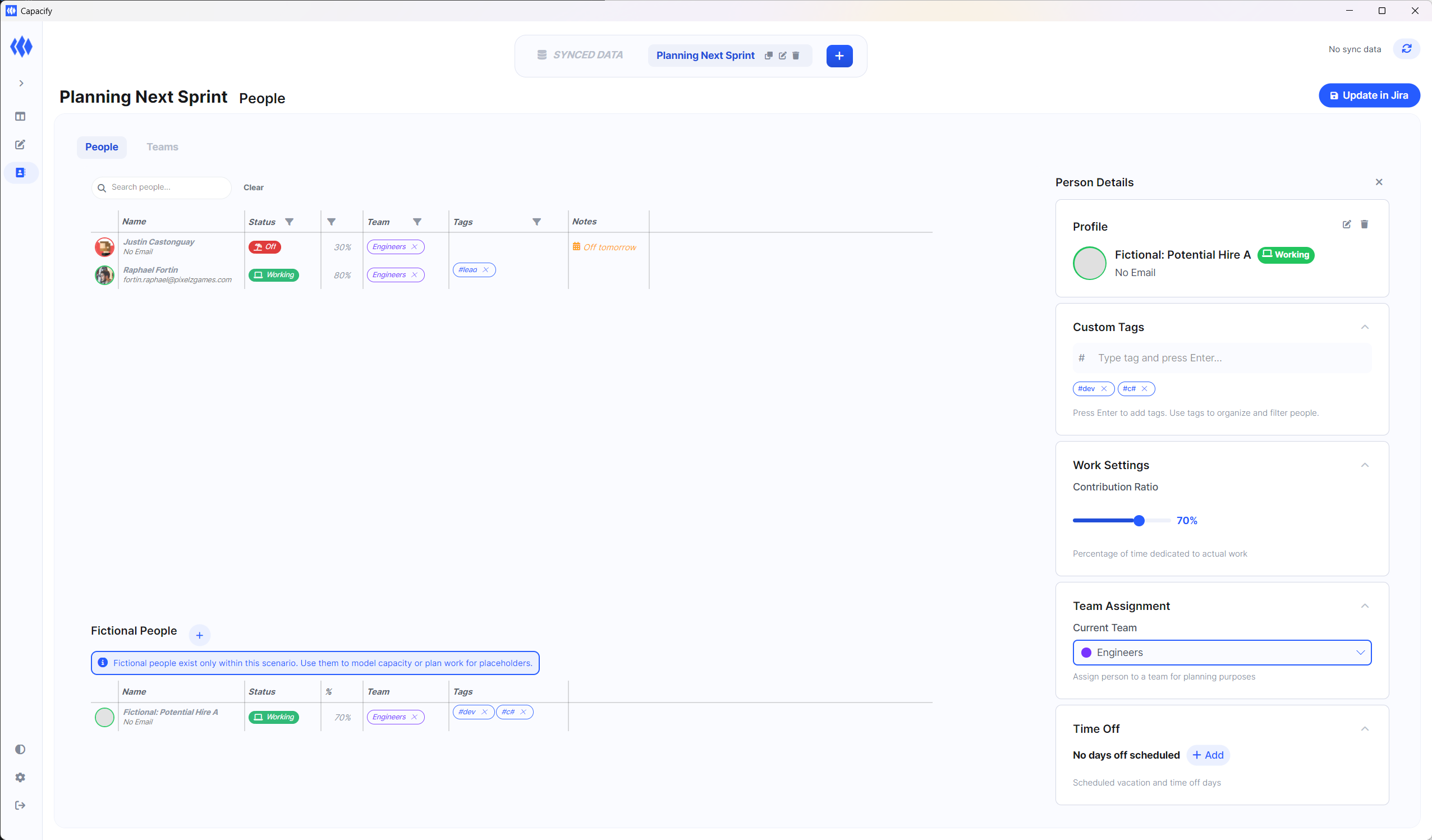 Fictional people roster with tags