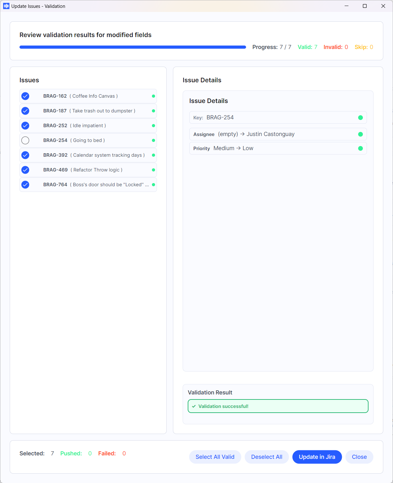 Validation report with errors and warnings